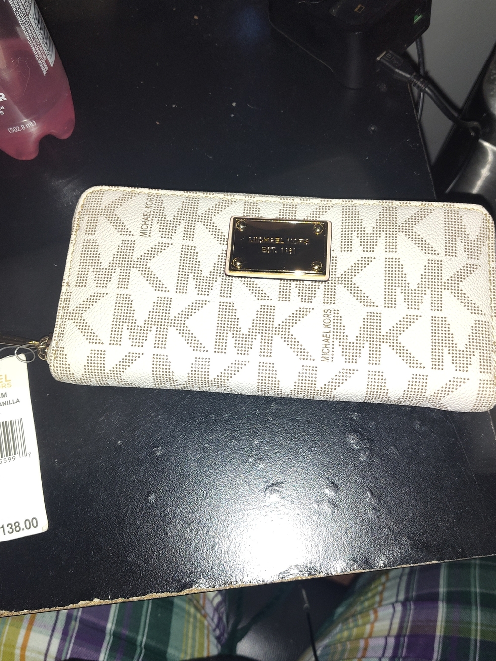 Michael Kors Vanilla Logo Continental Zip Wallet with Gold Plate